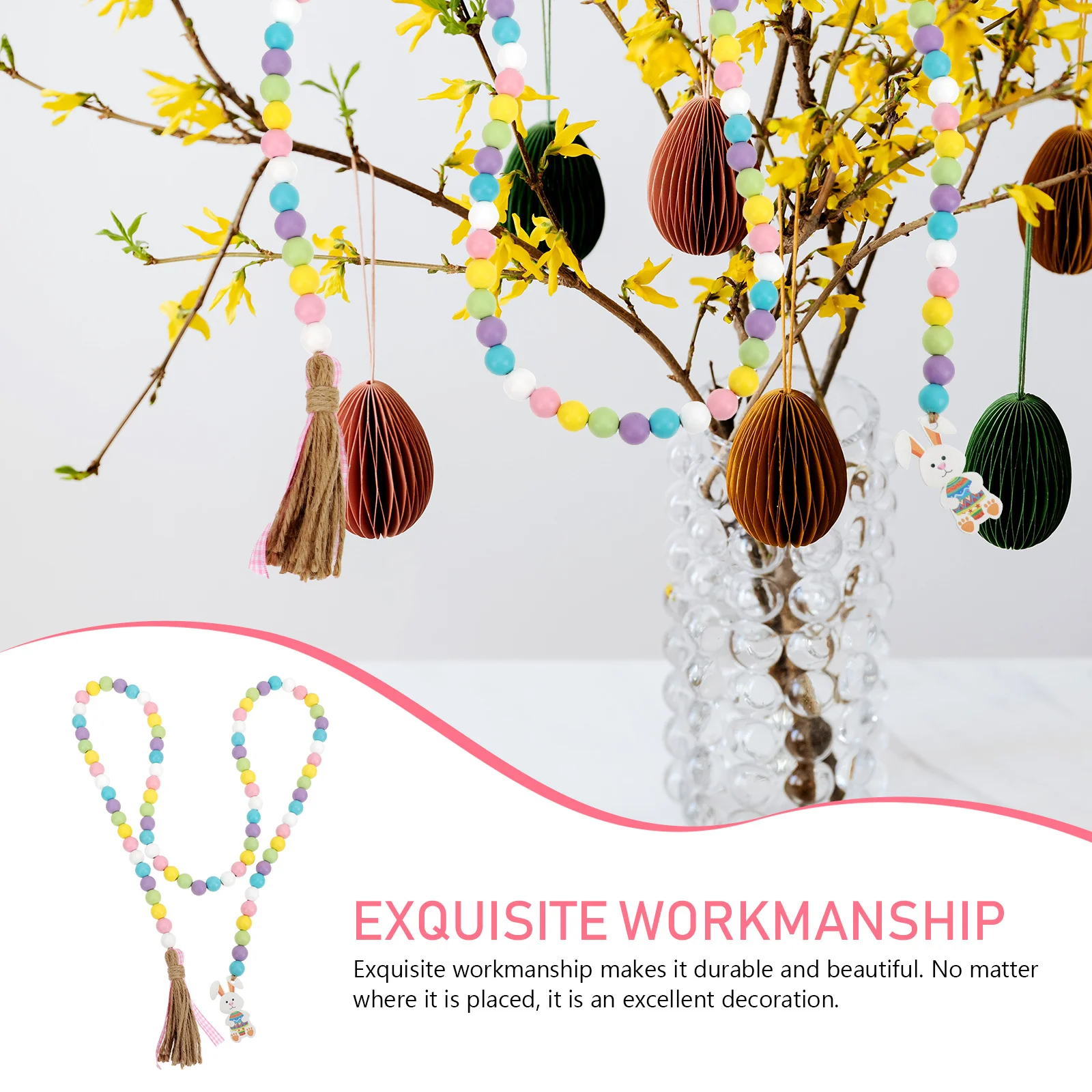 

Wooden Bead Decor Easter Creative Beads String Pendant Hanging Tassel Rustic Home Wall Hanging Party Supply Decoration