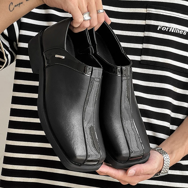 

Мужские лоферы на платформе с квадратным носком, повседневные модельные туфли без шнуровки, кожаные туфли на толстой подошве, удобные стильные деловые офисные оксфорды