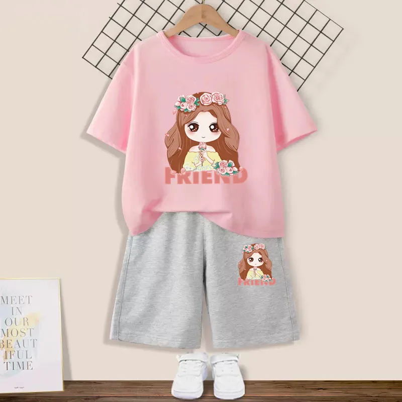 New Summer Baby Girl Clothes Suit Kids Outfits Children Cute Flower Girl Print T-Shirt Shorts 2Pcs/Sets Toddler Tracksuits