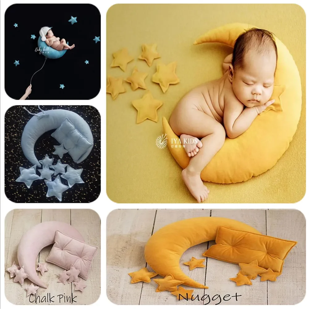 Cuscini per bambini Moon Stars Crescent Pillows Set Baby Photography puntelli Milestone Bed Cushion accessori neonato Photography Outfit