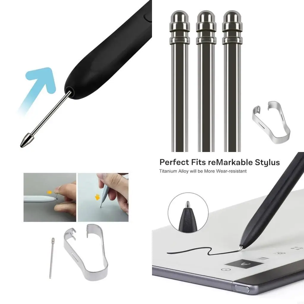 462E Set of 3 Metal Pen Refills with Clip for Easy Organization for Remarkable Write Styluses Pen