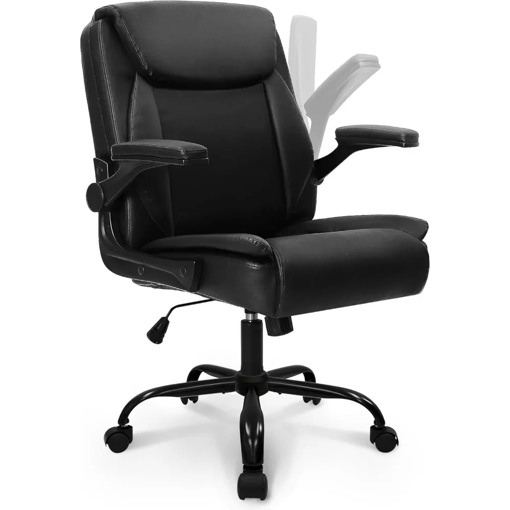 

CHAIR Office Desk Computer Chair Ergonomic Executive Mid-Back Leather Gaming Chair with Adjustable Flip-Up Armrests Wheels