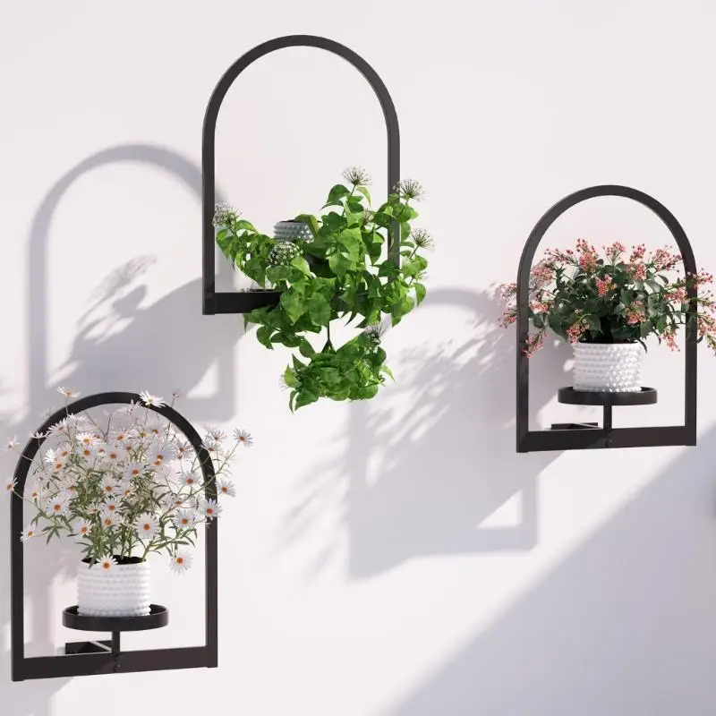 モダンな壁掛け鉄製植物棚-防錆コーティング-省スペース設計-屋内装飾用吊り下げ植物ホルダー-b03e
