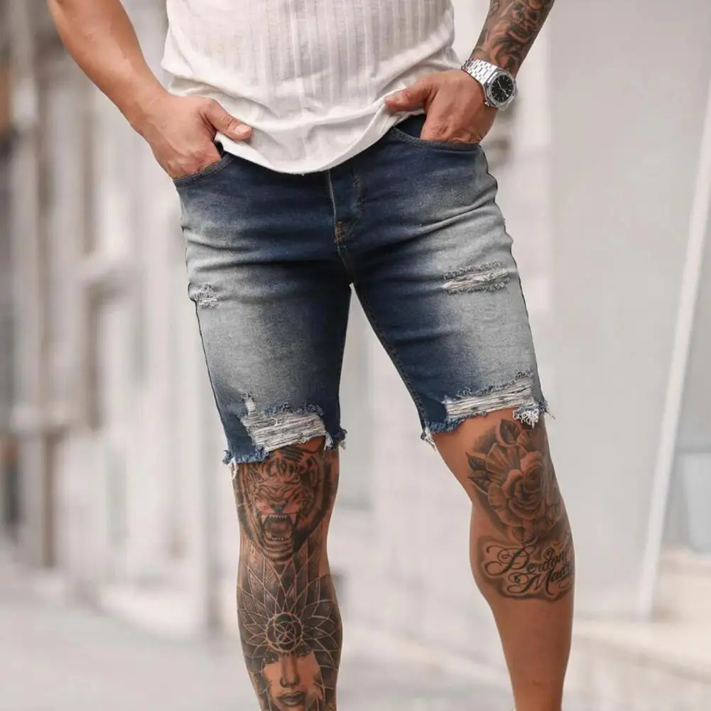 Special  Shorts Summer Clothes Frayed Men Jean Shorts Attractive Knee-length Short Pants for School