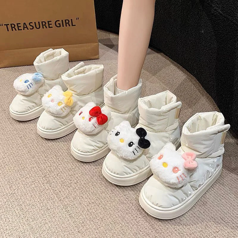 Sanrio Hello Kitty Anime Cartoon Cute Short Boot Women Winter Thick Bottom Lightweight Anti Slip Warm Snow Boots Christmas Gift