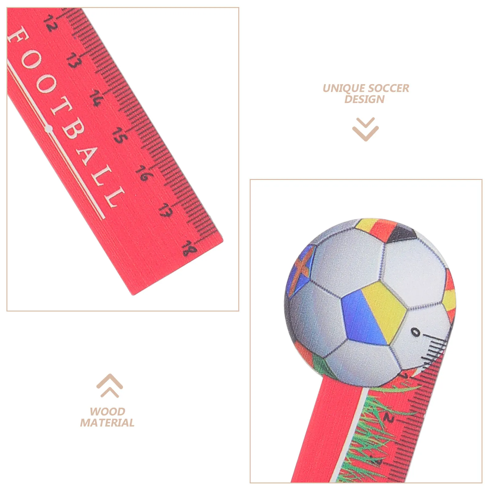 20Pcs Cartoon Football Wooden Ruler 18Cm 7 Inch Soccer Scale Ruler for Classroom Supply School Prize Drawing Tool