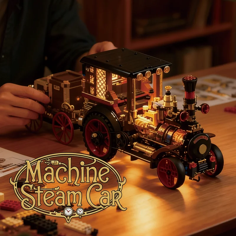 Retro Steam Car Technical Building Toys Room Ornament Blocks Machine Cars Model Festival Gift for Kids Bricks Toys 1331pcs H1003