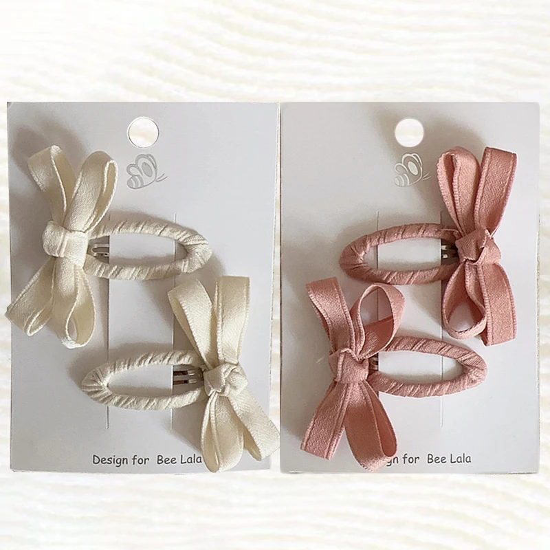 

2pcs/set Baby Girls Bows Hair Clips White Series Cotton Belt Bow for Children BB Clips Bangs Hairclips Side Hair Accessories