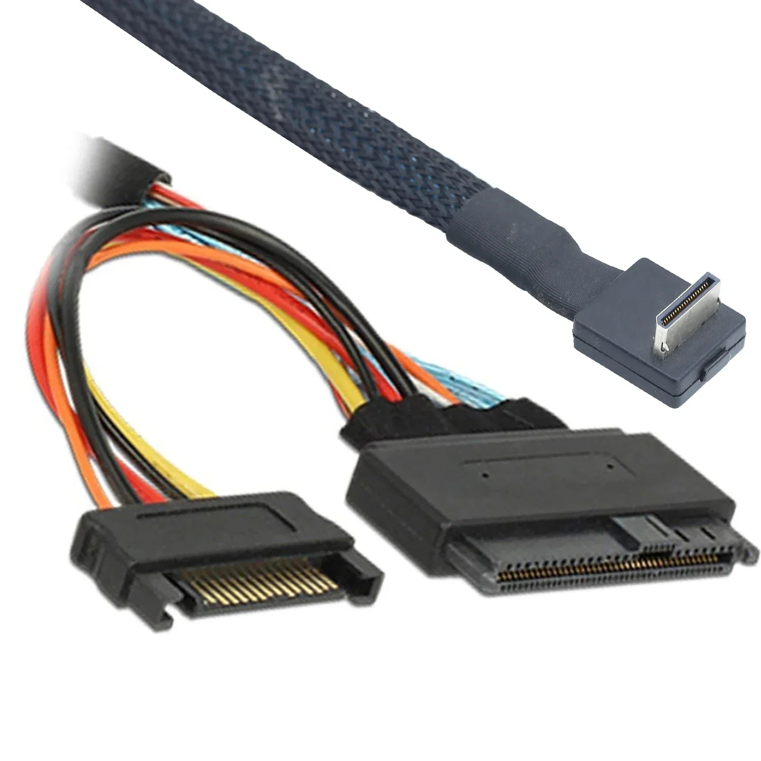90 Degree Right Angle SFF-8611 to U.2 (SFF-8639)  15P SATA POWER SAS Adapter Cable - PCIe NVMe SSD Converter