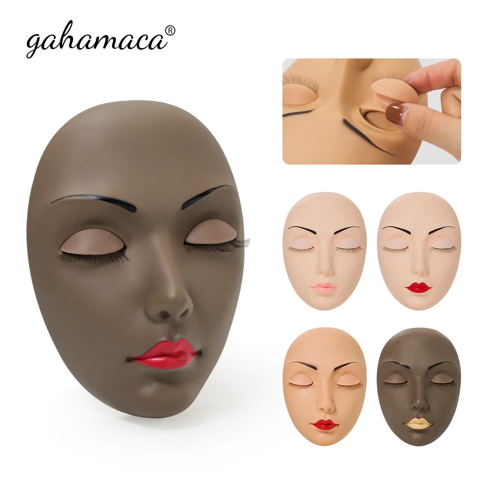 GAHAMACA Lashes Extension Flat Model Head Practice Eyelash Training Head With Removable Replacement Eyelids