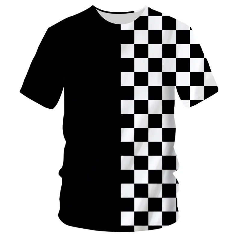 3D Personalized Checkered Men's Fashionable Casual Cool Print Trend Hip-hop Simple Short Sleeved T-shirt