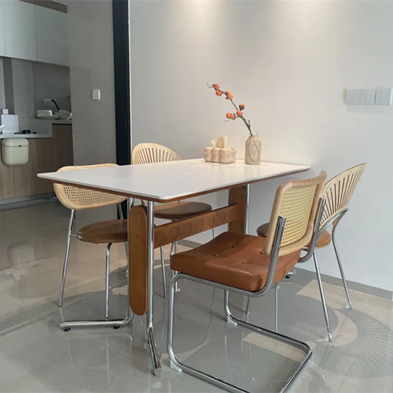 

Modern simple rectangular rock slab dining table and chair combination household solid wood desk small apartment diningtable re