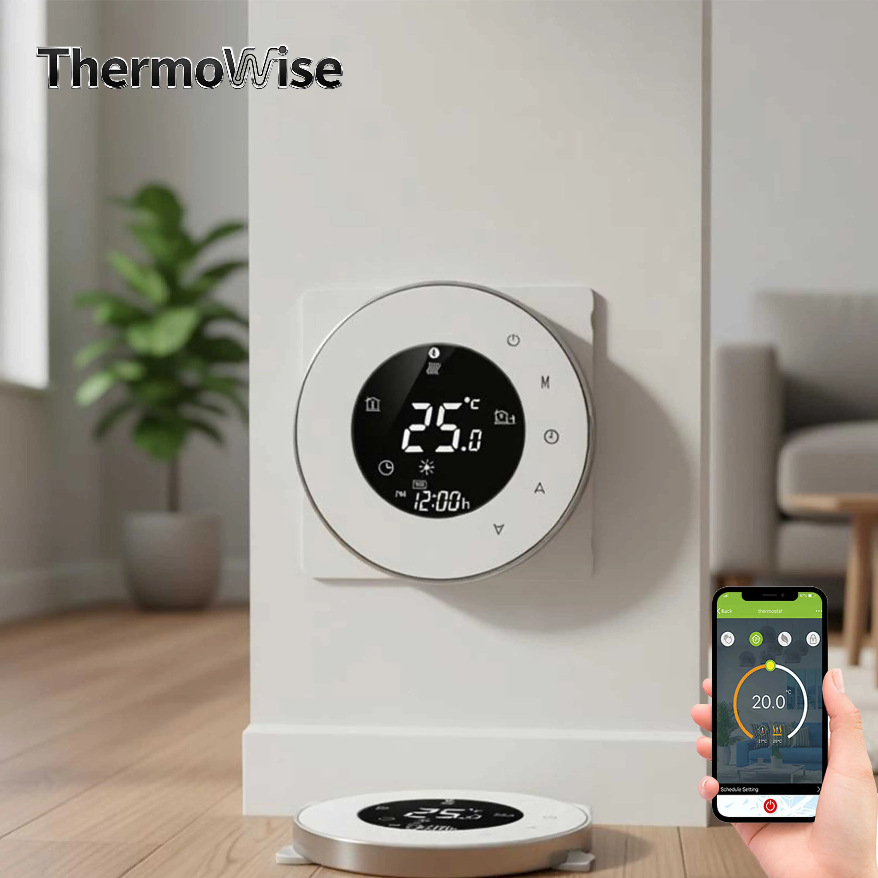 24V 220V Circular Touch Heating Thermostat for WIFI Smart Temperature Adjustment By Valve/Electric Heater ON/OFF Floor Radiator