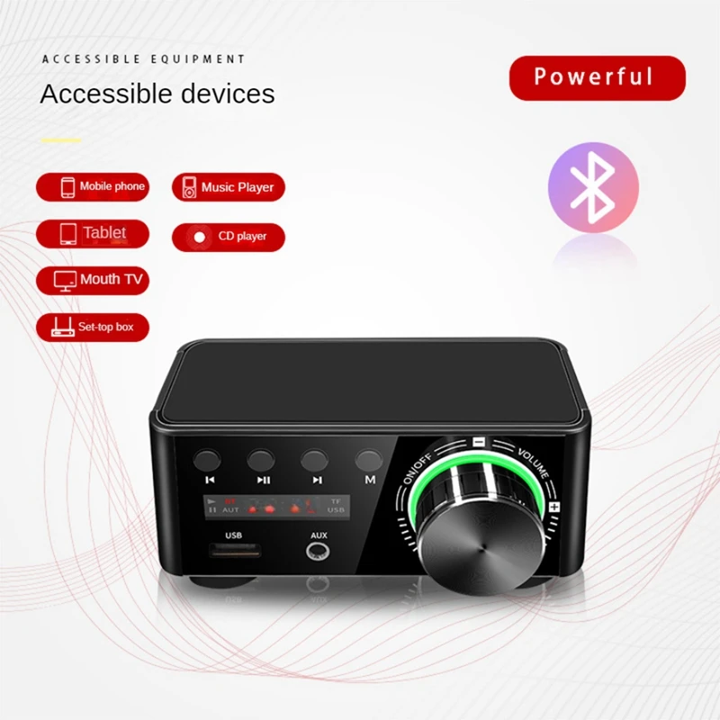 AMPLIFICADOR DE POTENCIA Digital Hifi, dispositivo con Bluetooth 5,0, Clase D, 80Wx2, Audio para el hogar, coche, marino, USB/AUX, enchufe europeo