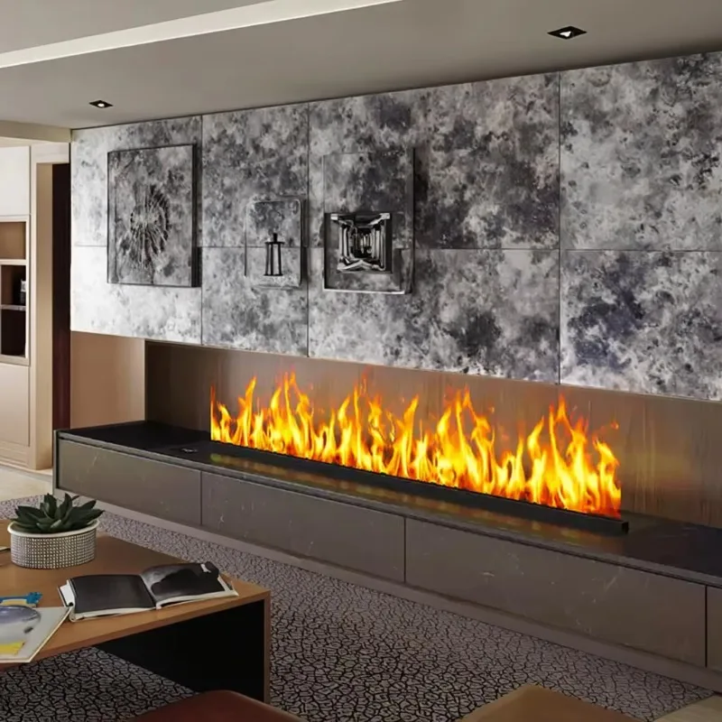 Modern 60-Inch Electric Fireplace Wall Recessed Mounted Remote Control Flame Decor Power Adjustable