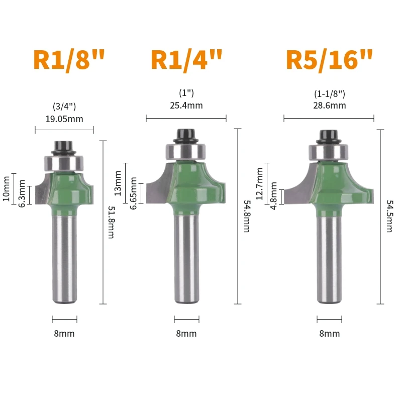 YUSUN 8MM Shank Corner Round Bit Router Bit Woodworking Milling Cutter For Wood Bit Face Mill Carbide Cutter End Mill