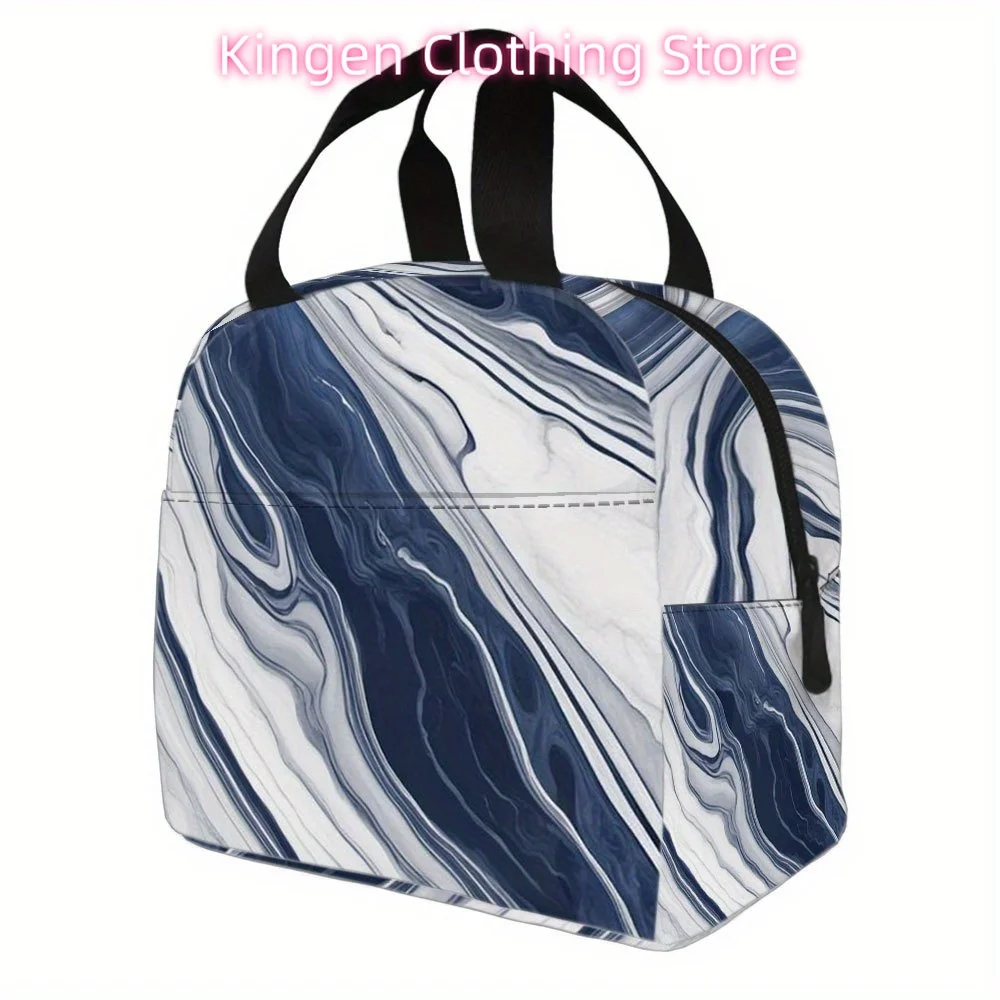 Cute Floral Insulated Lunch Bag with Side Pockets - 8x8x5 Inch Compact Oxford Fabric Lunch Tote for Commuting, Office,