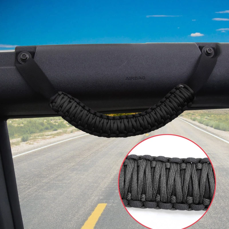 2Pcs Car Roll Bar Paracord Grab Handles Grip Handles Replacement for Ford Bronco Jeep Wrangler Grab Handles Polyester Material