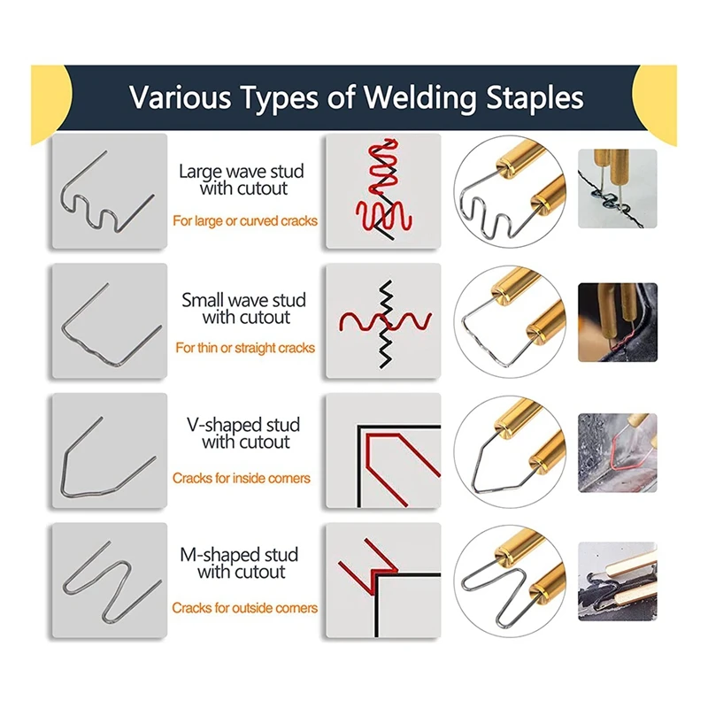 1200 قطعة دبابيس لحام ساخنة زاوية متموجة ومسطحة لإصلاح مصدات السيارة دبابيس دباسة ساخنة