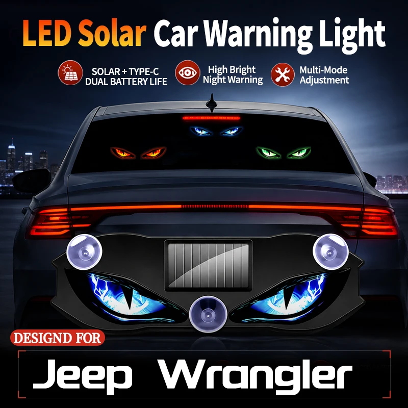 Fits For Jeep Wrangler New Car Devil Eye Solar Vibration Sensor Dynamic LED Light Creative Car Ambient Light USB Rechargeable