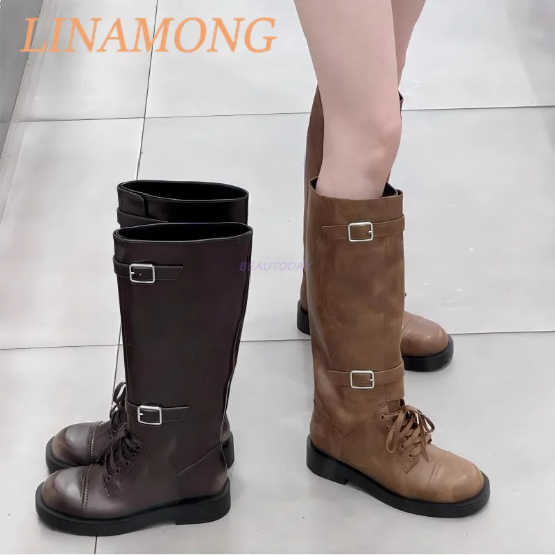 

Double Belt Buckle Sleeve Boots Fashionable Temperament Slim and Simple Style Thick Soled Elastic Band Design Long Tube Boots
