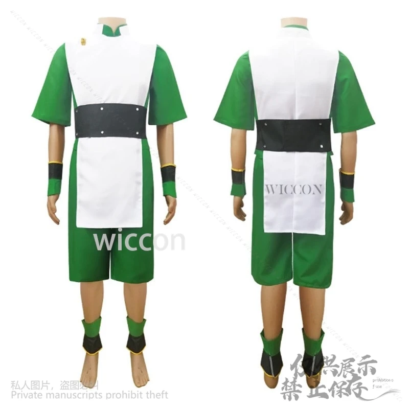 Anime Avatar The Last Airbender Cosplay Toph Beifong Costume Gilet verde Pantaloni Parrucca per Halloween Natale Ragazze Donna Personalizzato