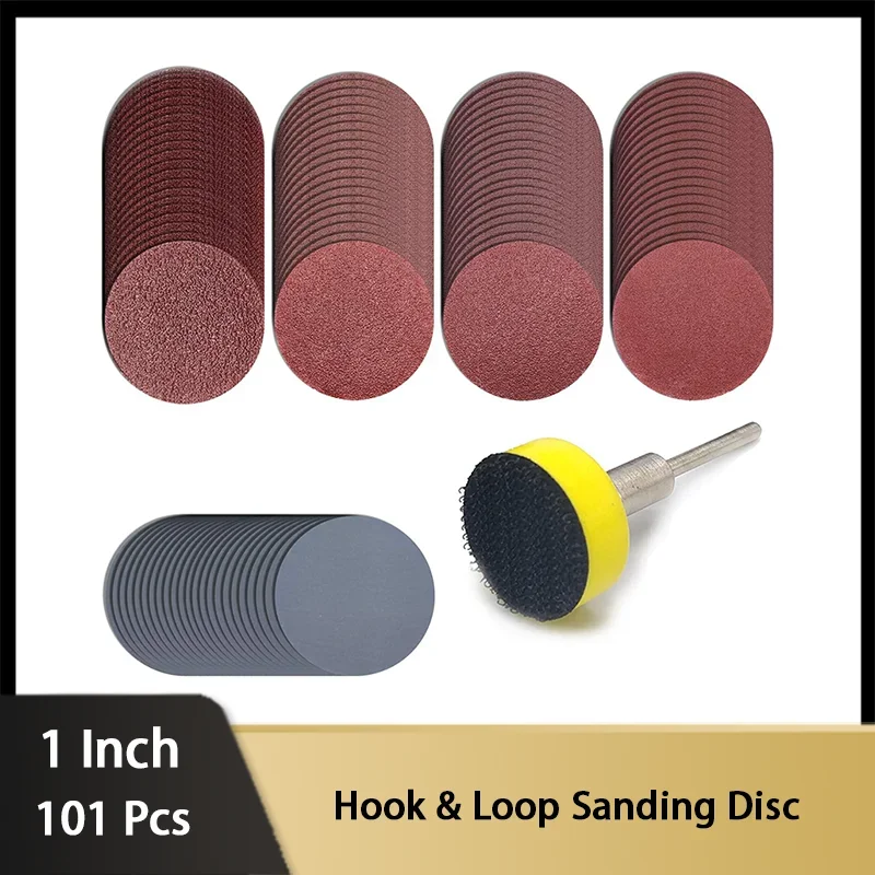 1 Zoll 25mm Klett-Schleifscheiben 101-teilig Schleifpapier Polierpads für Dremel Schleifwerkzeuge Polierpad-Set