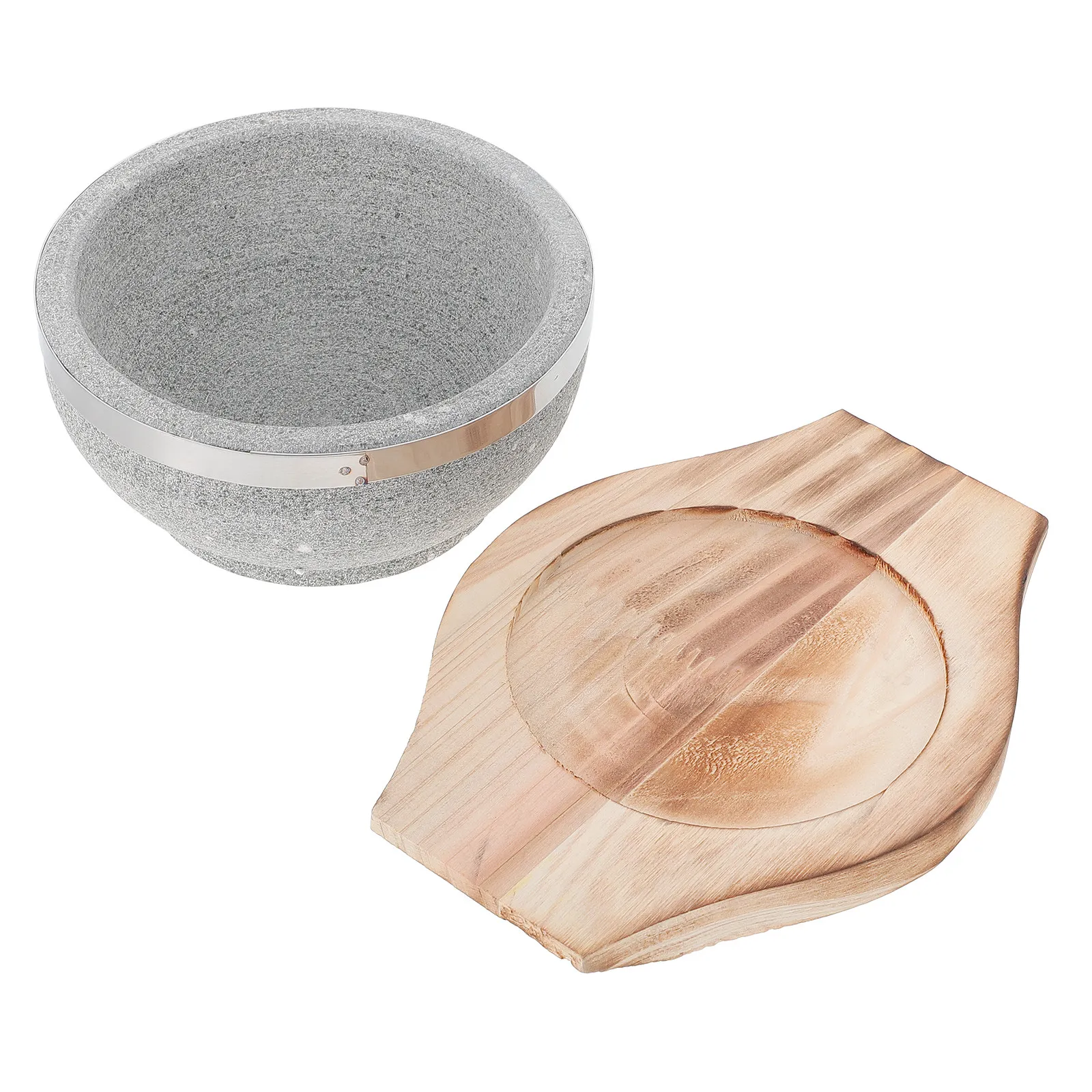 Tazón de Bibimbap de Piedra con Base de Madera, Resistente al Calor, Tazón Coreano para Sopa, Arroz y Cocción Lenta, Plato para Servir Caliente, Set de Regalo