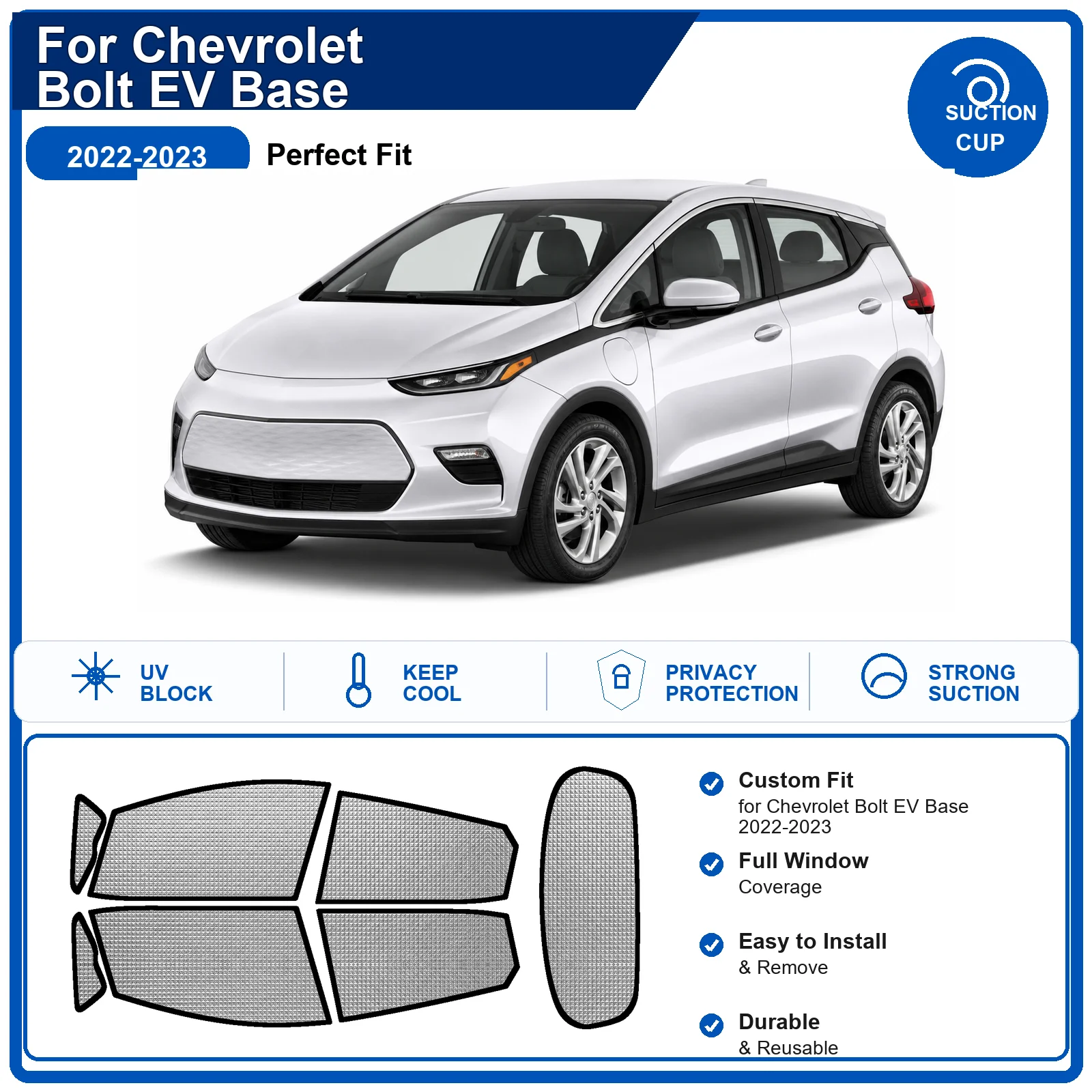 For Chevrolet Bolt EV Base 2022-2023 Custom Full Set Windshield Sun Shade Aluminum Foil Heat Insulation Anti UV Foldable