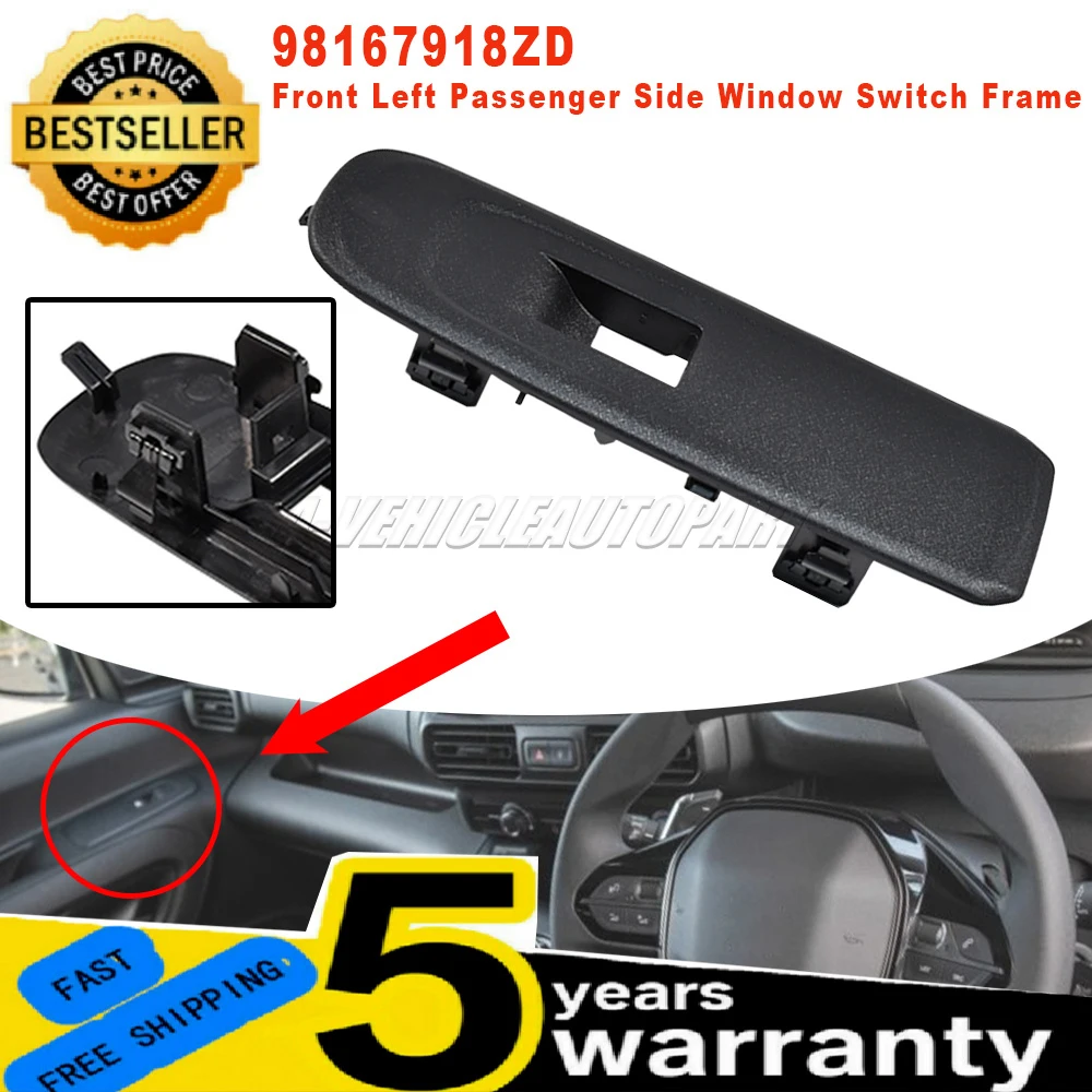 New For Peugeot Partner Rifter Mk4 K9 Citroen Berlingo RHD Front Left Window Button Switch Frame ABS 98167918ZD Car Accessories