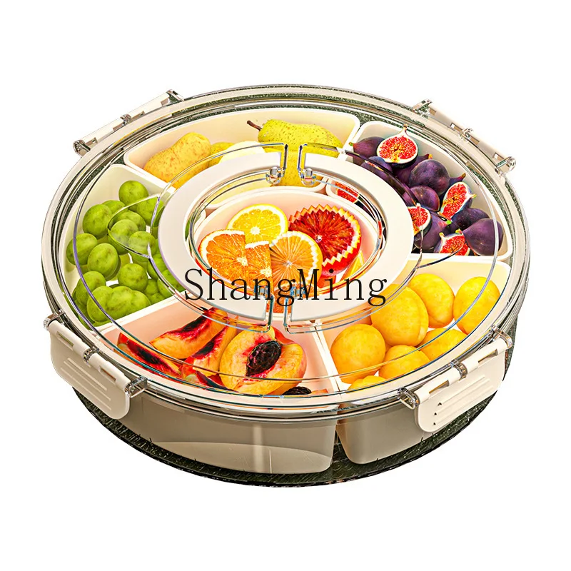 

PYH six-point rotating fruit plate with handle, sealed moisture-proof dried fruit plate, household snack box with lid