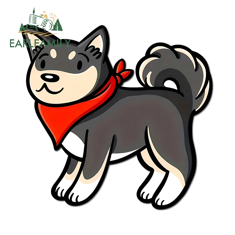 EARLFAMILY 13cm × 12.6cm Yellow And Black Shiba Inu Graphics Car Stickers Funny Cartoon Animals Decals Cute Car Window Decor
