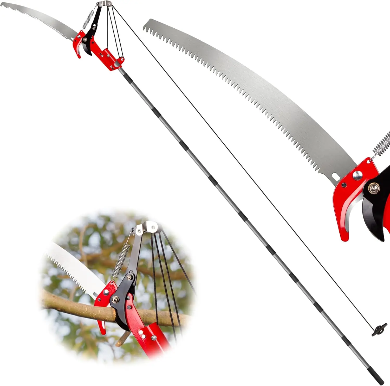 

14FT Manual Pole Saw & Pruner for High Branches, Steel Blade & Scissors, Tree Trimmer for Garden