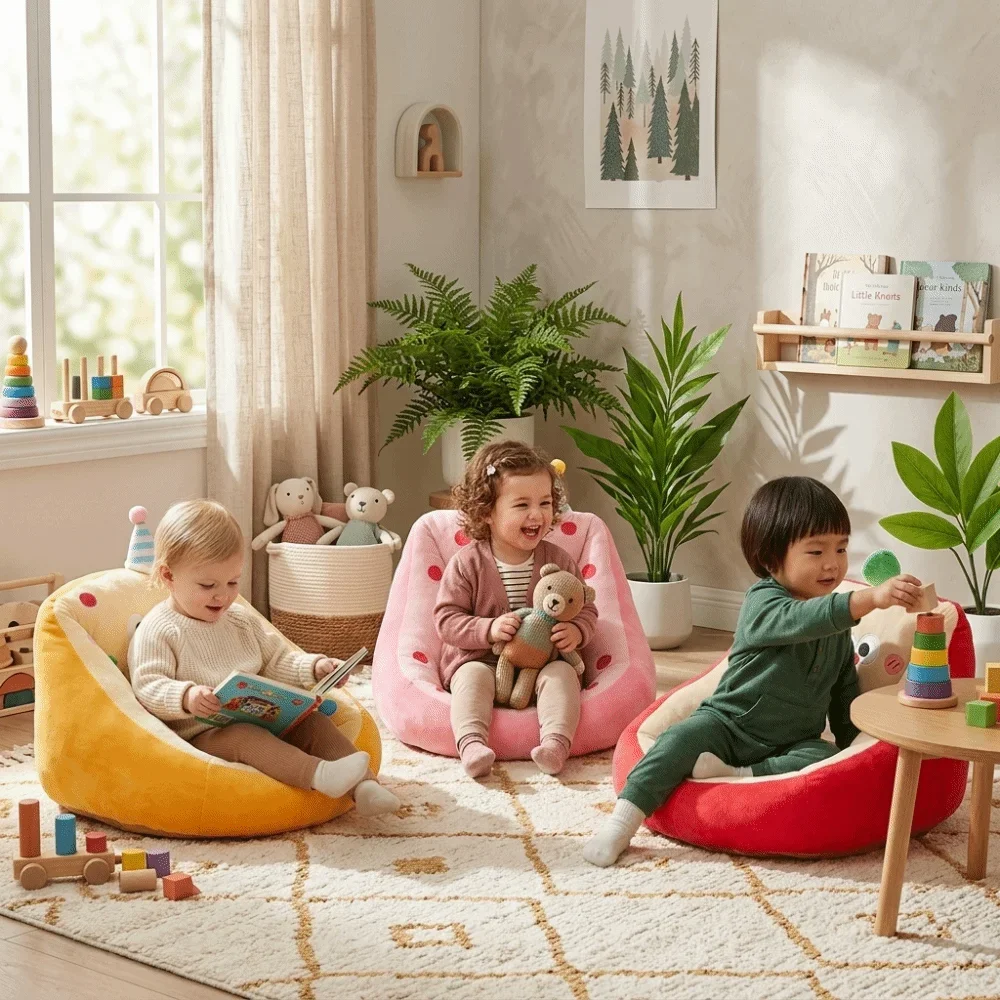 Cartoon Design Floor Pouf Soft Material Comfortable Sitting Floor Sofa Plush Fabric Anti-Slip Bottom Children's sofa Bay Window image 5