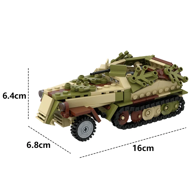 WW2 MOC Military Building Block Tank Action Armored Car Weapon Mortar Vehicle Figure Muzzle Brake Gun Accessories Toys