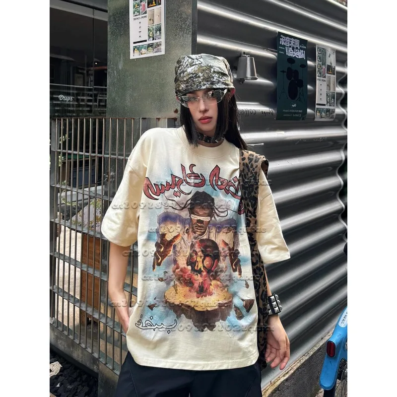 

New American Street Creative Illustration 3D Printed Short Sleeved T-shirt, Summer Loose and Versatile Quick Drying Top