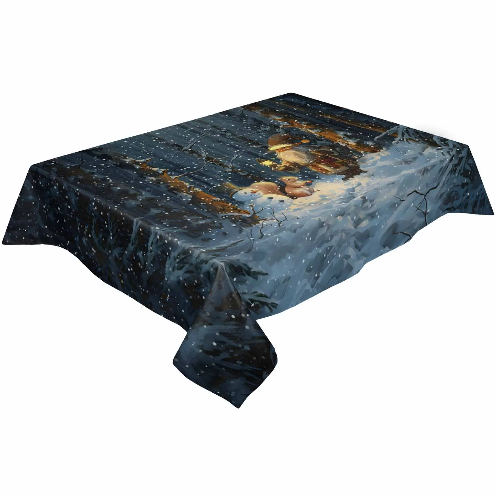 Christmas Tree Forest Night Scene  Tablecloth Waterproof Dining Table Rectangular Round Table Cover Home Kitchen Decoration