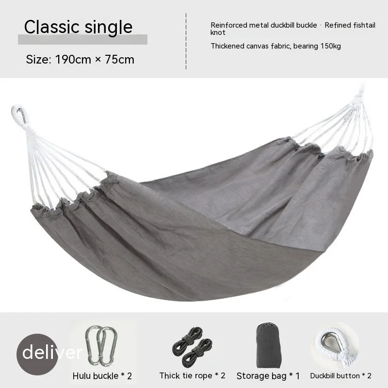 Single Double Canvas Hammock, Anti-rollover Swing, Mesh Wooden Stick, Thick, Outdoor, 200x150cm