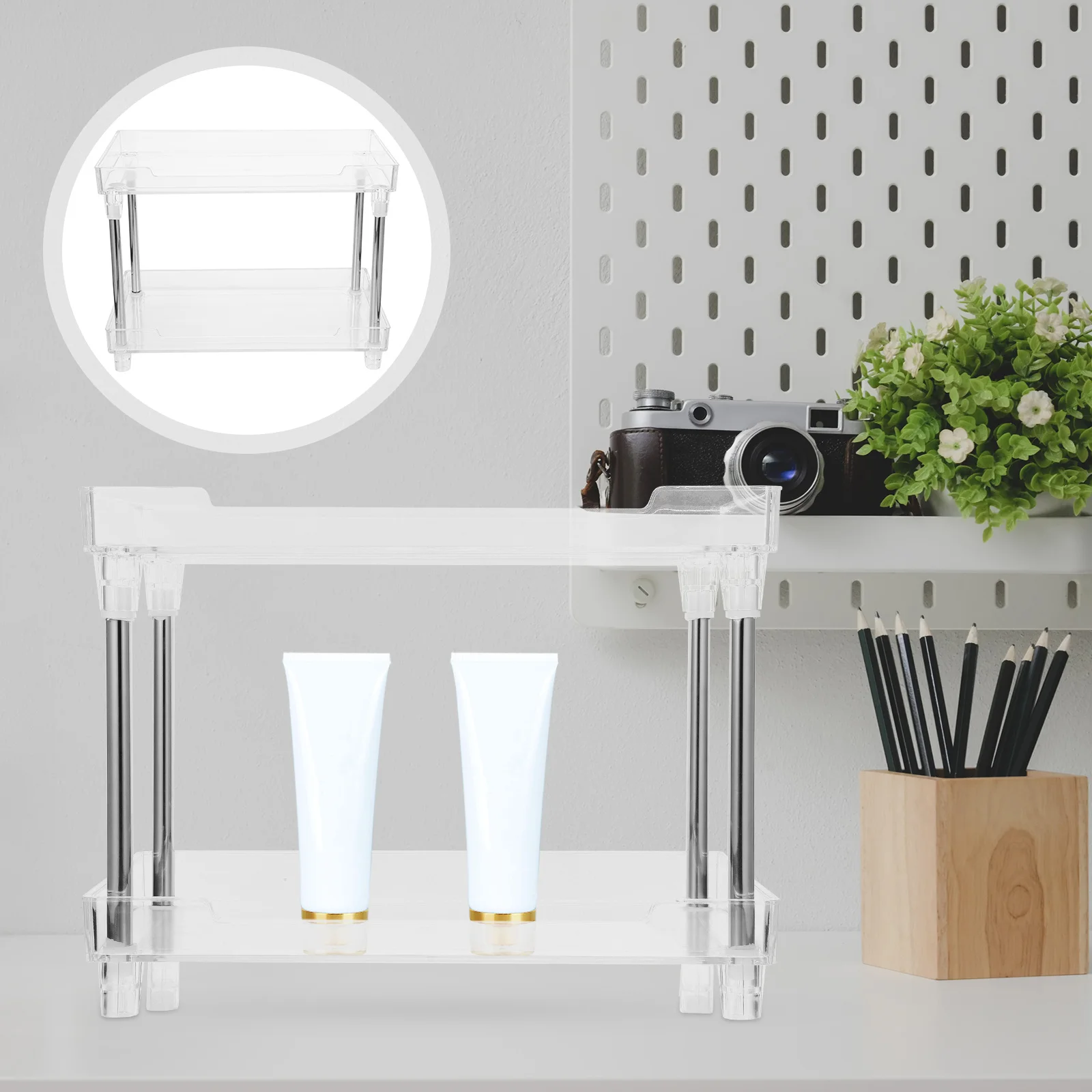 

2-Tier Clear Perfume Organizer Desktop Vanity Storage Rack Makeup Holder Perfume Stand Vanity Organizer