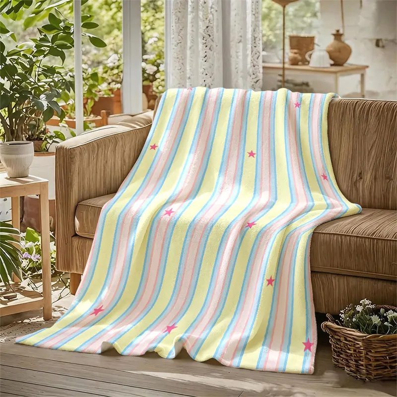 Star Stripe Print Flannel Blanket Warm Soft Halloween Christmas Decorative Couch Warm Cozy All-Season Gift