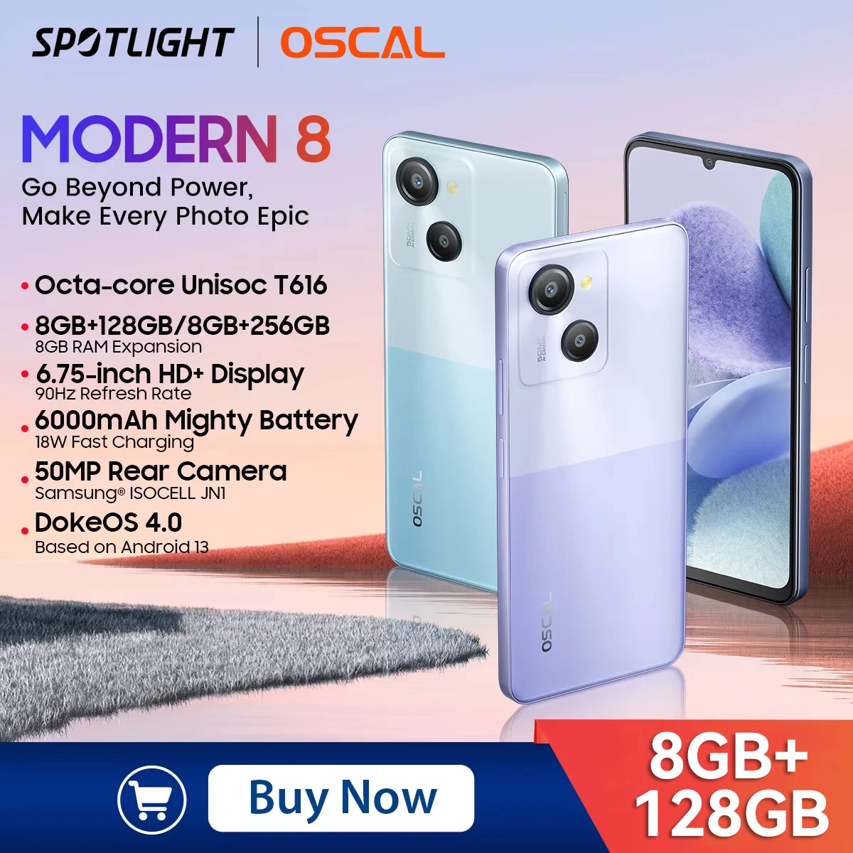 OSCAL MODERN 8 Smartphone 6.75inch Display 90Hz 128GB/256GB 50MP Rear Camera Mobile Phone 6000mAh Battery 18W Fast Charging GPS