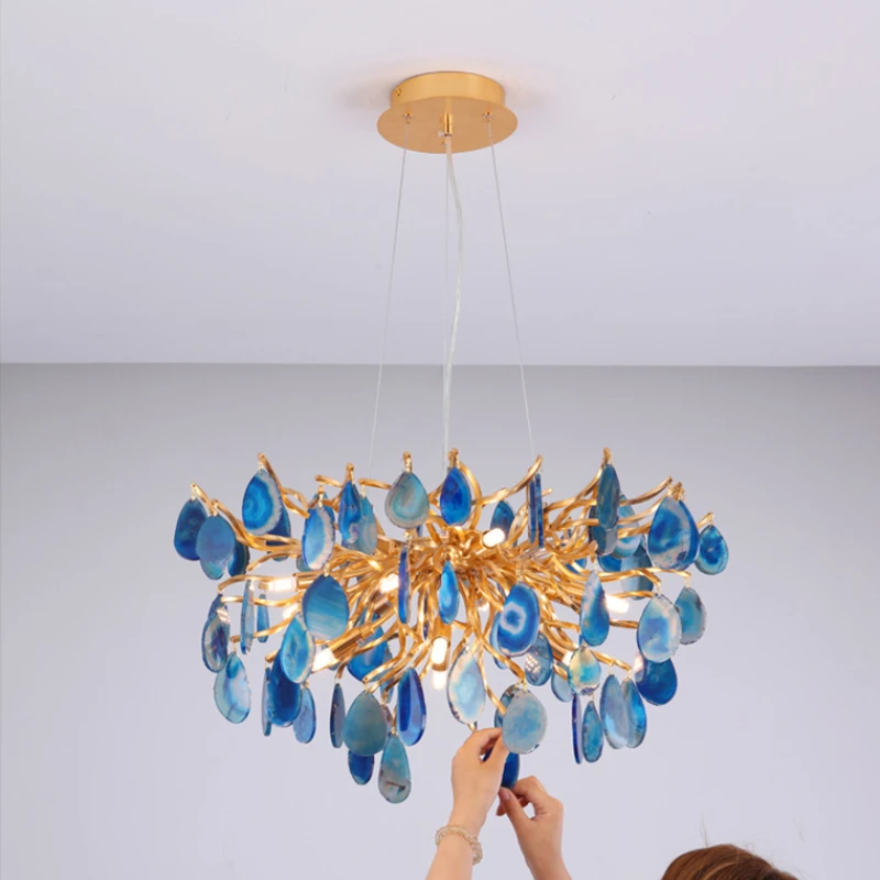 

Modern Agate Chandelier LED Colorful Chandelier For Bedroom Living Room Villa Shop Decor Domantic Dining Table Hanging Light