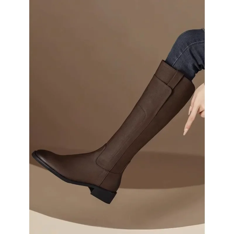 

2024 Winter Classic Knee-High Boots Women's Shoes Vintage Slimming Show Legs Thin Long Boot Chelsea Boots Zapatos De Mujer