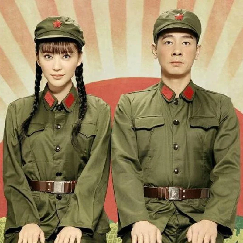 

Special Adult The Red Army Halloween Costumes Stage Performance Clothes Green Military Suit Old Style Military Uniform Unisex