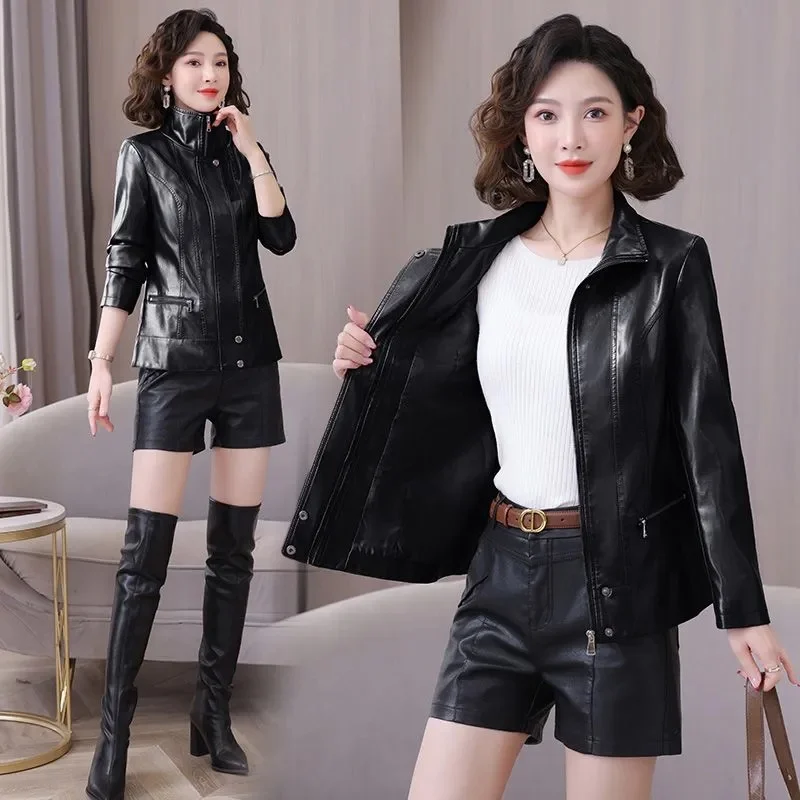 Damski płaszcz skórzany 2025 nowa kolekcja wiosna jesień wiatroodporny wodoodporny wysokiej jakości kurtka PU damska krótka odzież wierzchnia modny płaszcz