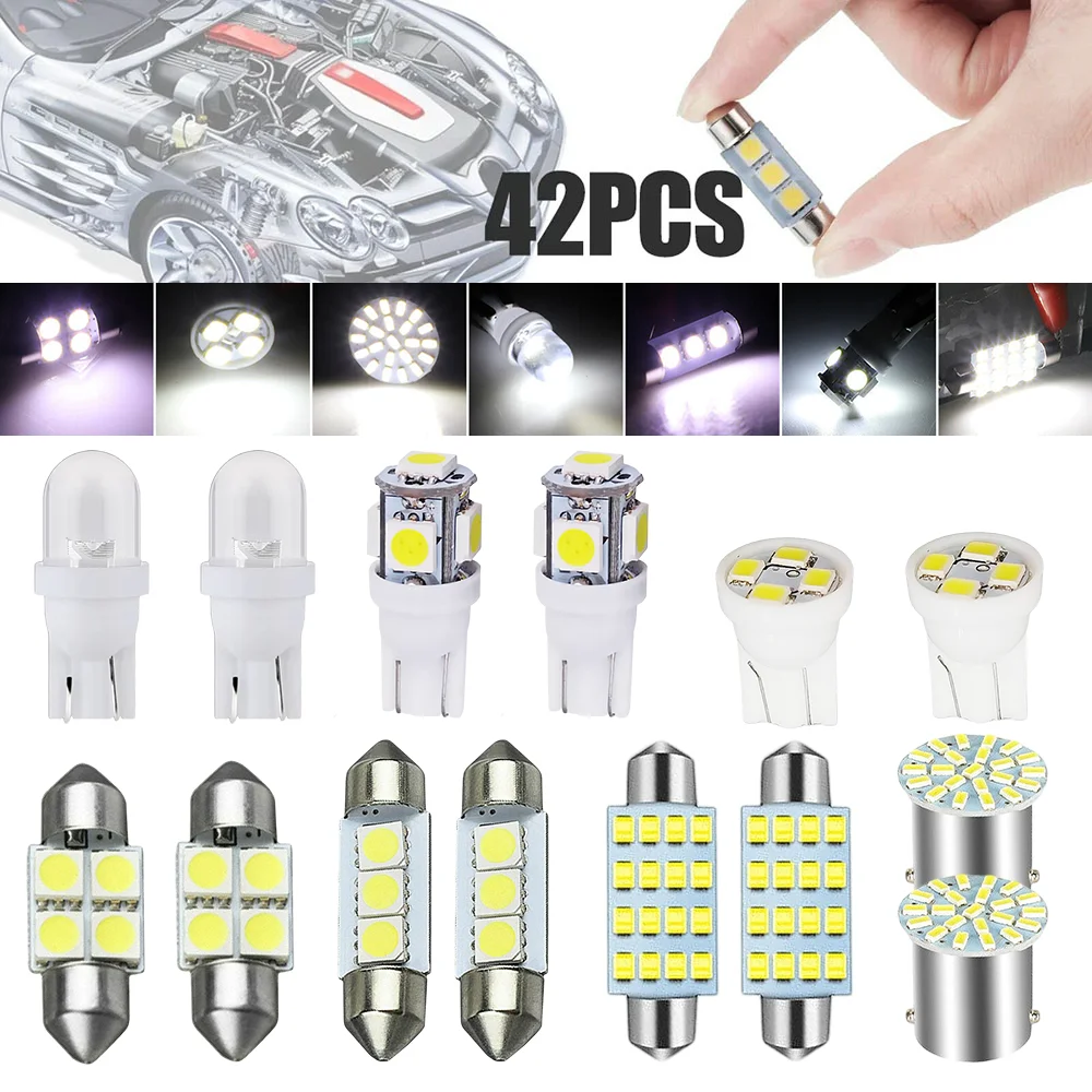 

14/42pcs 6000K Car LED Interior Light Waterproof Car Light T10 Map Parking Door License Plate High Brightness Trunk Light Bulbs