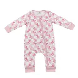 RTS Infant Boutique Wholesale Clothing Baby Girls Christmas Pink Bows Zip Bamboo Rompers Holiday Trendy Sleepers