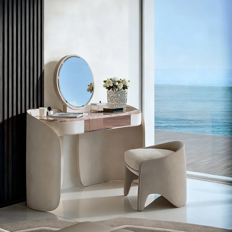 Italian light luxury high-end bedroom dresser creative designer villa apartment with mirror microfiber leather makeup table