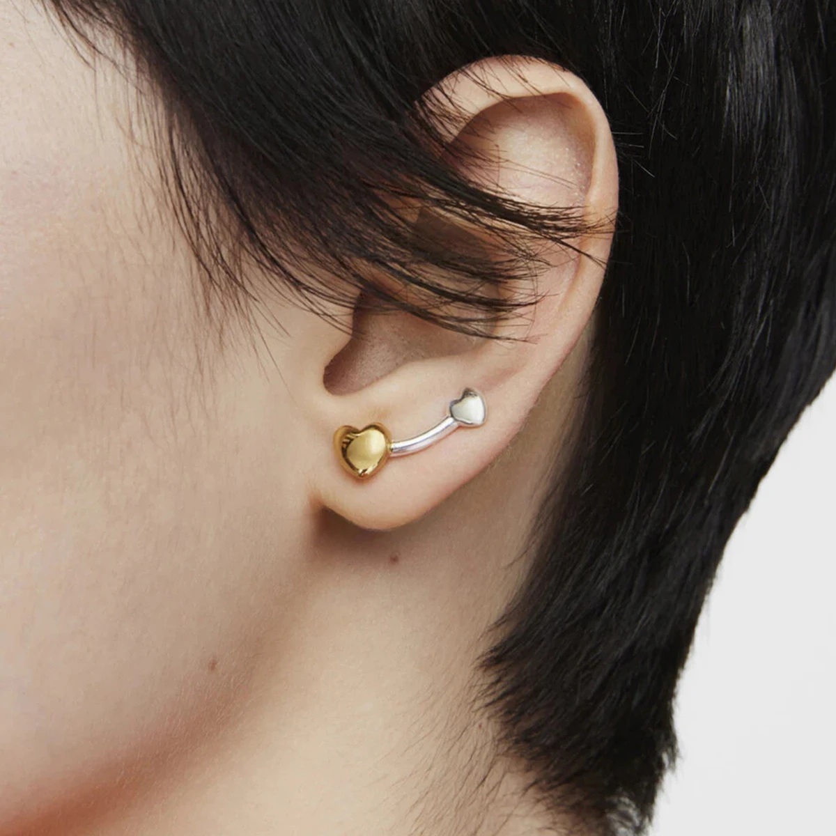 

AIKOER Two Tone Heart Climber Earring My Other Half 18k Gold Color Plated Stainless Steel Heart Ear Studs Women's Jewelry Gift f