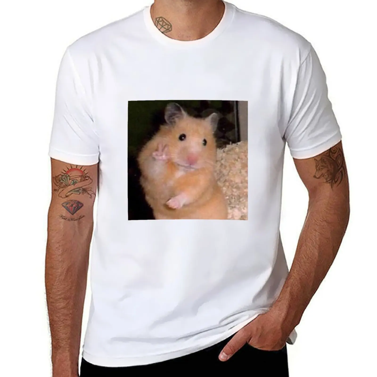 

peace sign hamster T-shirt funnys sweat oversizeds cute tops t shirts for men